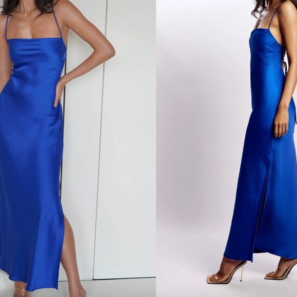 Straight Neck Slip Maxi Dress - Cobalt Blue - Picture 2 of 3